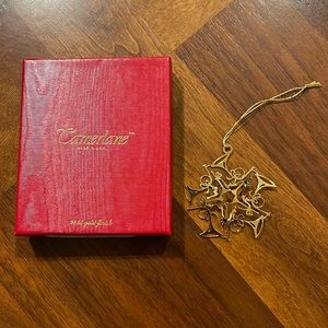 VINTAGE CAMERLANE 24K GOLD FINISH JOY TO THE WORLD/FRENCH HORN ORNAMENT